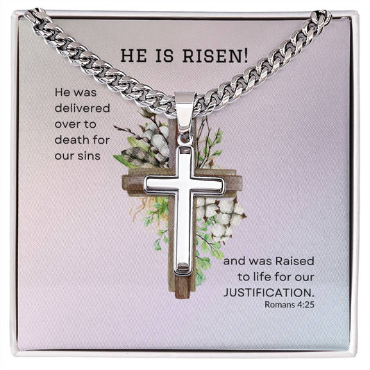 He is Risen Cross Chain For Men | Easter Gift for Men | Personalizable Cross for Men