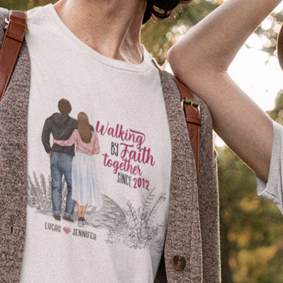 Walking by Faith - Anniversary Christian Matching Shirt - Personalized Matching Couple Shirts