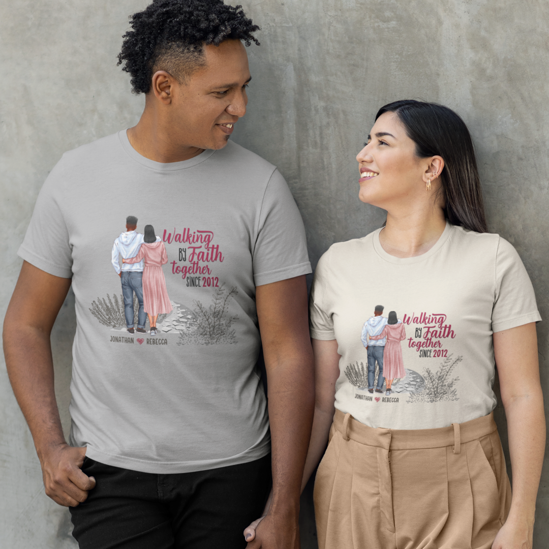 Walking by Faith - Anniversary Christian Matching Shirt - Personalized Matching Couple Shirts