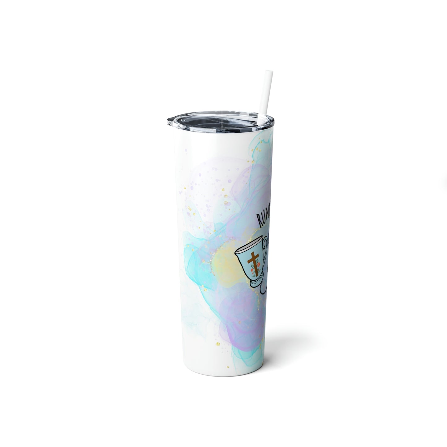 Running on Coffee & Jesus - Skinny Steel Tumbler with Straw