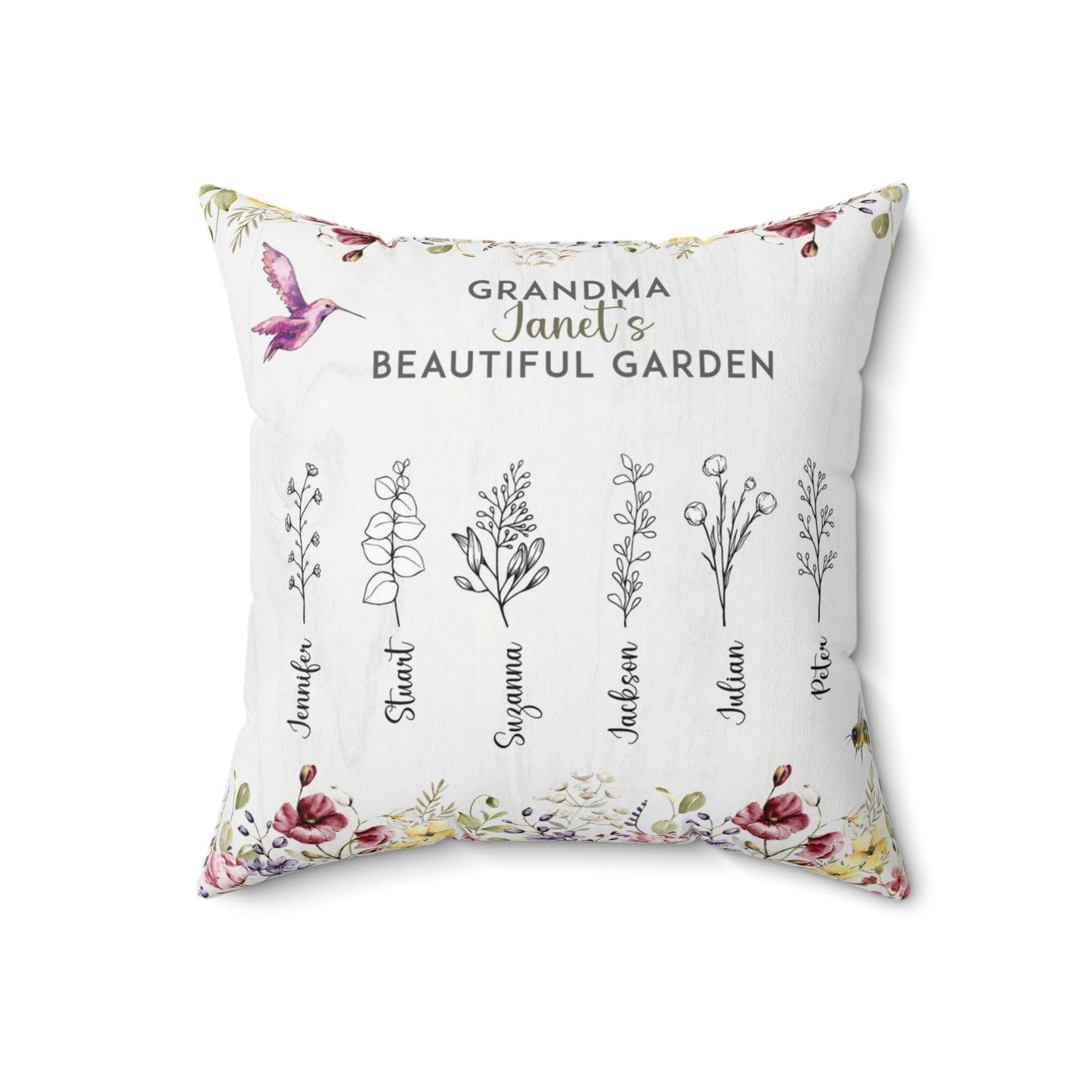 Grandma's Beautiful Garden Pillow with Foam Insert