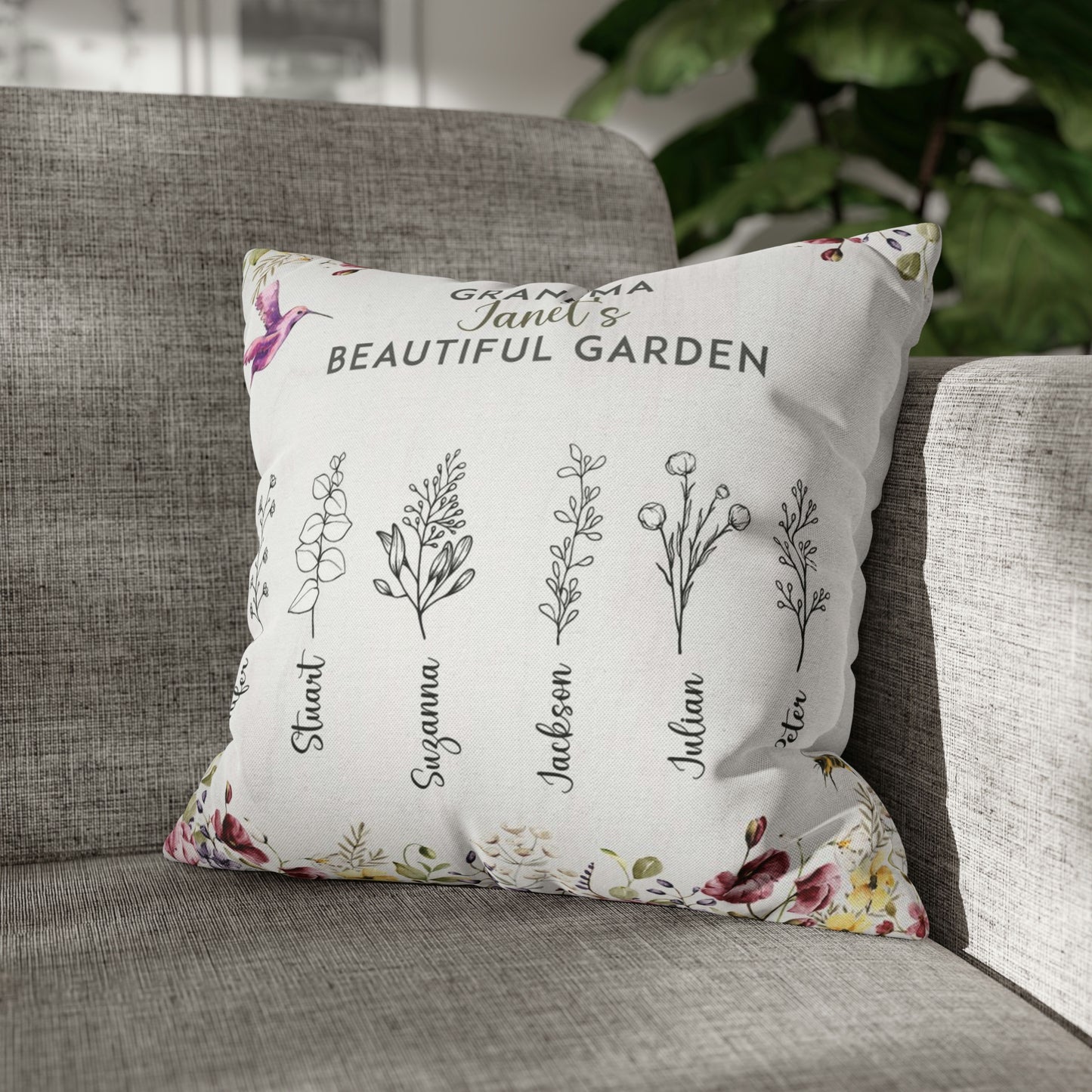 Grandma's Beautiful Garden Pillow with Foam Insert